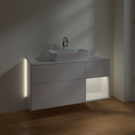 Тумба под раковину Villeroy & Boch Finion 120х50,1 см с подсветкой МДФ глянцевый белый лак/стекло белое матовое G831GFGF