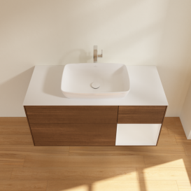 Тумба под раковину Villeroy & Boch Finion 120х50,1 см с подсветкой МДФ шпон грецкого ореха/стекло белое матовое G831GFGN