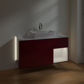 Тумба под раковину Villeroy & Boch Finion 120х50,1 см с подсветкой МДФ пион матовый лак/стекло белое матовое G831GFHB