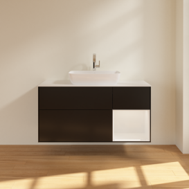 Тумба под раковину Villeroy & Boch Finion 120х50,1 см с подсветкой МДФ черный матовый лак/стекло белое матовое G831GFPD