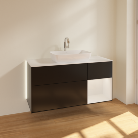 Тумба под раковину Villeroy & Boch Finion 120х50,1 см с подсветкой МДФ черный матовый лак/стекло белое матовое G831GFPD