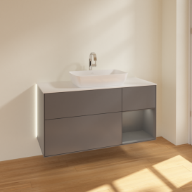 Тумба под раковину Villeroy & Boch Finion 120х50,1 см с подсветкой МДФ антрацит матовый лак/стекло белое матовое G831GKGK