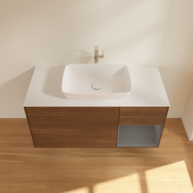 Тумба под раковину Villeroy & Boch Finion 120х50,1 см с подсветкой МДФ шпон грецкого ореха/стекло белое матовое G831GKGN