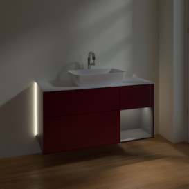 Тумба под раковину Villeroy & Boch Finion 120х50,1 см с подсветкой МДФ пион матовый лак/стекло белое матовое G831GKHB