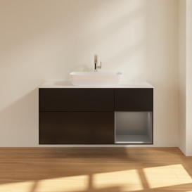 Тумба под раковину Villeroy & Boch Finion 120х50,1 см с подсветкой МДФ черный матовый лак/стекло белое матовое G831GKPD