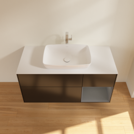 Тумба под раковину Villeroy & Boch Finion 120х50,1 см с подсветкой МДФ черный матовый лак/стекло белое матовое G831GKPD