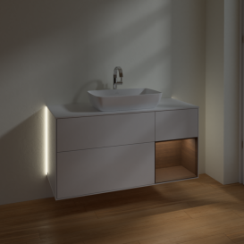 Тумба под раковину Villeroy & Boch Finion 120х50,1 см с подсветкой МДФ глянцевый белый лак/стекло белое матовое G831GNGF