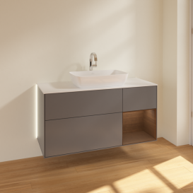 Тумба под раковину Villeroy & Boch Finion 120х50,1 см с подсветкой МДФ антрацит матовый лак/стекло белое матовое G831GNGK