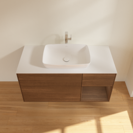 Тумба под раковину Villeroy & Boch Finion 120х50,1 см с подсветкой МДФ шпон грецкого ореха/стекло белое матовое G831GNGN