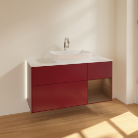 Тумба под раковину Villeroy & Boch Finion 120х50,1 см с подсветкой МДФ пион матовый лак/стекло белое матовое G831GNHB