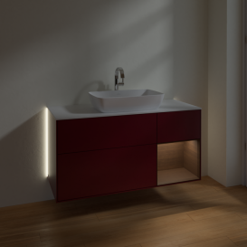 Тумба под раковину Villeroy & Boch Finion 120х50,1 см с подсветкой МДФ пион матовый лак/стекло белое матовое G831GNHB