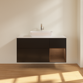 Тумба под раковину Villeroy & Boch Finion 120х50,1 см с подсветкой МДФ черный матовый лак/стекло белое матовое G831GNPD