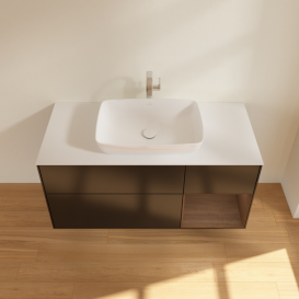 Тумба под раковину Villeroy & Boch Finion 120х50,1 см с подсветкой МДФ черный матовый лак/стекло белое матовое G831GNPD