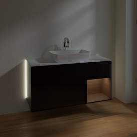 Тумба под раковину Villeroy & Boch Finion 120х50,1 см с подсветкой МДФ черный матовый лак/стекло белое матовое G831GNPD