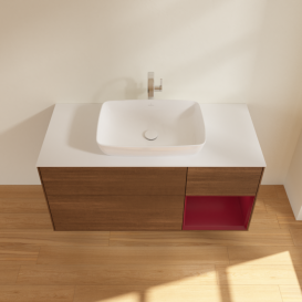 Тумба под раковину Villeroy & Boch Finion 120х50,1 см с подсветкой МДФ шпон грецкого ореха/стекло белое матовое G831HBGN