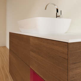 Тумба под раковину Villeroy & Boch Finion 120х50,1 см с подсветкой МДФ шпон грецкого ореха/стекло белое матовое G831HBGN