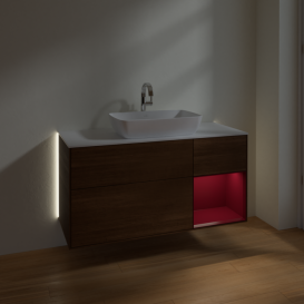 Тумба под раковину Villeroy & Boch Finion 120х50,1 см с подсветкой МДФ шпон грецкого ореха/стекло белое матовое G831HBGN