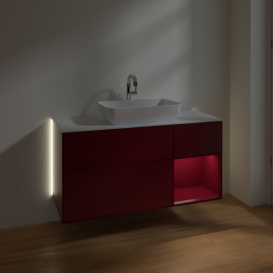 Тумба под раковину Villeroy & Boch Finion 120х50,1 см с подсветкой МДФ пион матовый лак/стекло белое матово G831HBHB