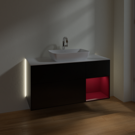 Тумба под раковину Villeroy & Boch Finion 120х50,1 см с подсветкой МДФ черный матовый лак/стекло белое матовое G831HBPD