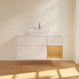 Тумба под раковину Villeroy & Boch Finion 120х50,1 см с подсветкой МДФ глянцевый белый лак/стекло белое матовое G831HFGF