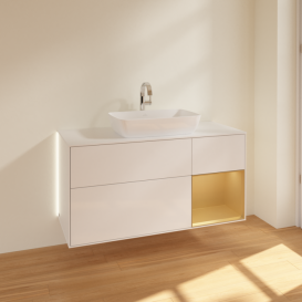 Тумба под раковину Villeroy & Boch Finion 120х50,1 см с подсветкой МДФ глянцевый белый лак/стекло белое матовое G831HFGF