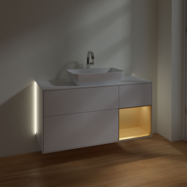 Тумба под раковину Villeroy & Boch Finion 120х50,1 см с подсветкой МДФ глянцевый белый лак/стекло белое матовое G831HFGF