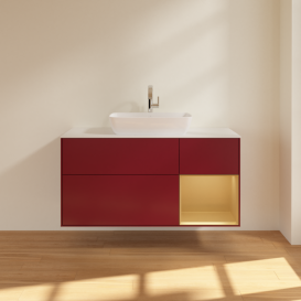 Тумба под раковину Villeroy & Boch Finion 120х50,1 см с подсветкой МДФ пион матовый лак/стекло белое матовое G831HFHB