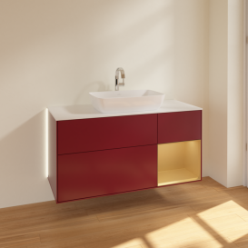 Тумба под раковину Villeroy & Boch Finion 120х50,1 см с подсветкой МДФ пион матовый лак/стекло белое матовое G831HFHB