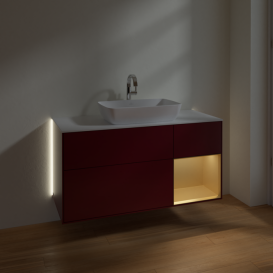 Тумба под раковину Villeroy & Boch Finion 120х50,1 см с подсветкой МДФ пион матовый лак/стекло белое матовое G831HFHB