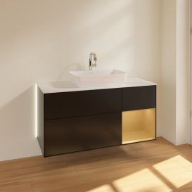 Тумба под раковину Villeroy & Boch Finion 120х50,1 см с подсветкой МДФ черный матовый лак/стекло белое матовое G831HFPD