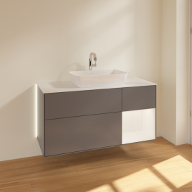 Тумба под раковину Villeroy & Boch Finion 120х50,1 см с подсветкой МДФ антрацит матовый лак/стекло белое матовое G831MTGK