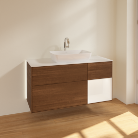 Тумба под раковину Villeroy & Boch Finion 120х50,1 см с подсветкой МДФ шпон грецкого ореха/стекло белое матовое G831MTGN