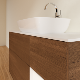 Тумба под раковину Villeroy & Boch Finion 120х50,1 см с подсветкой МДФ шпон грецкого ореха/стекло белое матовое G831MTGN