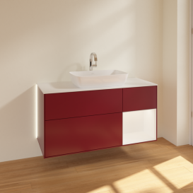 Тумба под раковину Villeroy & Boch Finion 120х50,1 см с подсветкой МДФ пион матовый лак/стекло белое матовое G831MTHB