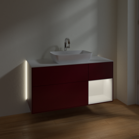 Тумба под раковину Villeroy & Boch Finion 120х50,1 см с подсветкой МДФ пион матовый лак/стекло белое матовое G831MTHB