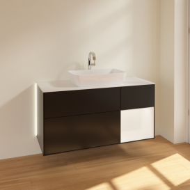 Тумба под раковину Villeroy & Boch Finion 120х50,1 см с подсветкой МДФ черный матовый лак/стекло белое матовое G831MTPD