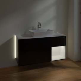 Тумба под раковину Villeroy & Boch Finion 120х50,1 см с подсветкой МДФ черный матовый лак/стекло белое матовое G831MTPD