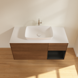 Тумба под раковину Villeroy & Boch Finion 120х50,1 см с подсветкой МДФ шпон грецкого ореха/стекло белое матовое G831PDGN