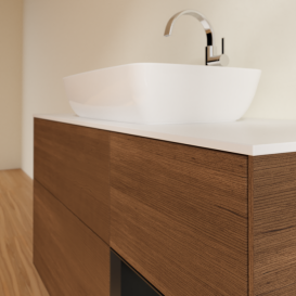 Тумба под раковину Villeroy & Boch Finion 120х50,1 см с подсветкой МДФ шпон грецкого ореха/стекло белое матовое G831PDGN