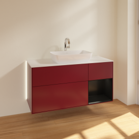 Тумба под раковину Villeroy & Boch Finion 120х50,1 см с подсветкой МДФ пион матовый лак/стекло белое матовое G831PDHB