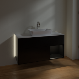 Тумба под раковину Villeroy & Boch Finion 120х50,1 см с подсветкой МДФ черный матовый лак/стекло белое матовое G831PDPD