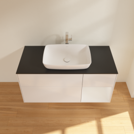 Тумба под раковину Villeroy & Boch Finion 120х50,1 см с подсветкой МДФ глянцевый белый лак/стекло черное матовое G832GFGF