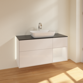 Тумба под раковину Villeroy & Boch Finion 120х50,1 см с подсветкой МДФ глянцевый белый лак/стекло черное матовое G832GFGF