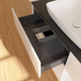 Тумба под раковину Villeroy & Boch Finion 120х50,1 см с подсветкой МДФ глянцевый белый лак/стекло черное матовое G832GFGF