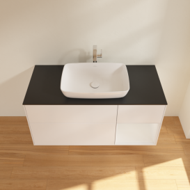 Тумба под раковину Villeroy & Boch Finion 120х50,1 см с подсветкой МДФ белый матовый лак/стекло черное матовое G832GFMT