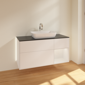 Тумба под раковину Villeroy & Boch Finion 120х50,1 см с подсветкой МДФ белый матовый лак/стекло черное матовое G832GFMT