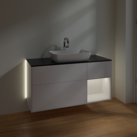 Тумба под раковину Villeroy & Boch Finion 120х50,1 см с подсветкой МДФ белый матовый лак/стекло черное матовое G832GFMT