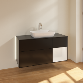 Тумба под раковину Villeroy & Boch Finion 120х50,1 см с подсветкой МДФ черный матовый лак/стекло черное матовое G832GFPD