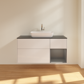 Тумба под раковину Villeroy & Boch Finion 120х50,1 см с подсветкой МДФ глянцевый белый лак/стекло черное матовое G832GKGF