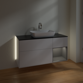 Тумба под раковину Villeroy & Boch Finion 120х50,1 см с подсветкой МДФ глянцевый белый лак/стекло черное матовое G832GKGF